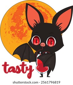 Cute Vampire Bat Drinking Blood Vector