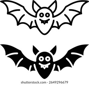 Vampiro bonito ícone do morcego vetor preto e branco Halloween Desenho Animado