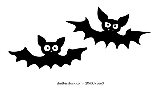 Bates de vampiros adornos dibujados con dibujos de estilo plano. Ilustración de silueta negra vectorial aislada en fondo blanco. Para el diseño de halloween, tarjeta de saludo
