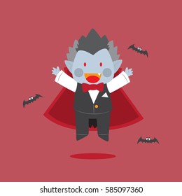 cute vampire with bats vector illustration for halloween theme card or print material