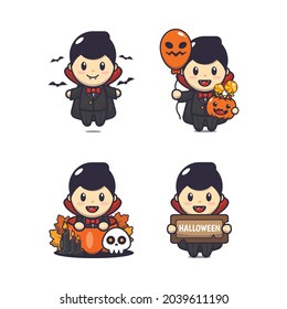 cute vampire cartoon illustration.cute halloween cartoon vector illustration. Vector isolated flat illustration for poster, brochure, web, mascot, sticker, logo and icon.