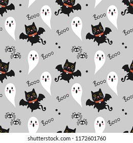 Cute vampire cat seamless pattern. Cute Halloween concept.