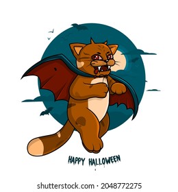 Cute Vampire Cat. Text Happy Halloween.