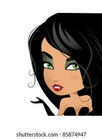 Cute Vampire Closeup A cute little vampire draws attention to your message. EPS 8 vector is grouped for easy editing, with no open shapes, strokes or transparencies.