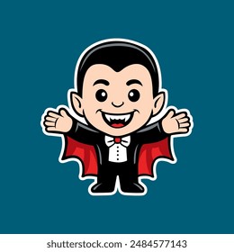 Cute vampire Dracula cartoon character illustration. Sticker for Halloween. Vector art isolated on solid background