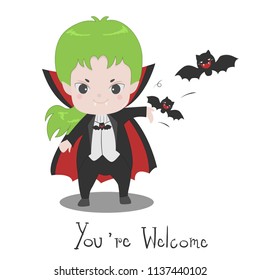 Cute vampire dracula cartoon. Fun character design in happy halloween concept. Vector illustration.