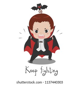 Cute vampire dracula cartoon. Fun character design in happy halloween concept. Vector illustration.