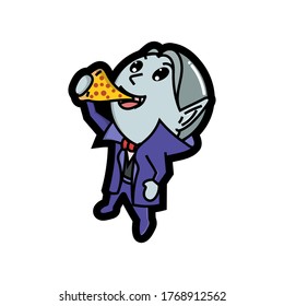 Cute vampire is eating pizza good for Halloween costumes, stickers, doodles, cartoon, t shirt design, childish, mascot, restaurant