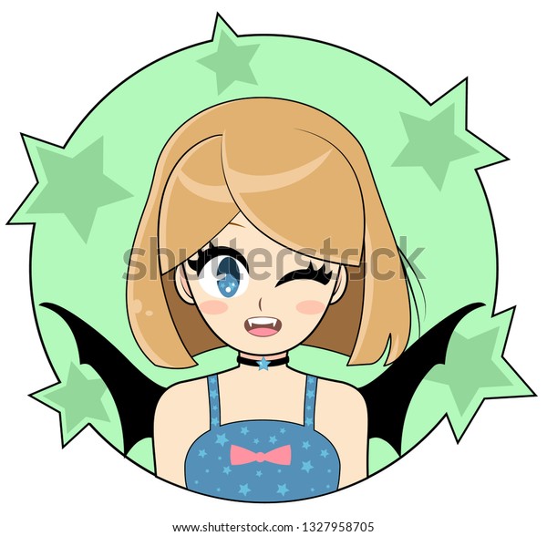 cute vampire girl anime style kawaii stockvektorgrafik