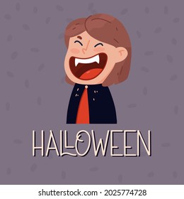 Cute vampire girl with fangs for halloween. Halloween concept. Vector illustration in flat style