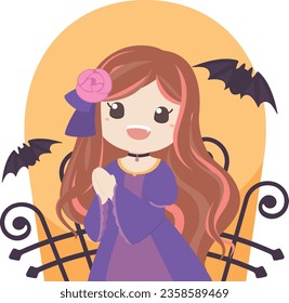 Cute Vampire Girl and  Little Bat