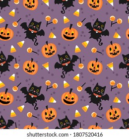 Cute vampire and Halloween pumpkin  seamless pattern