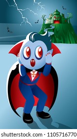 A cute vampire with a haunted castle.