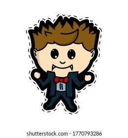 Cute vampire is having fun, perfect for Halloween costumes, mysterious dark purple, stickers, doodles, cartoon, t shirt design, childish