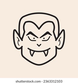 Cute Vampire head character with big fangs and pointed ears outline iconic vector line art
