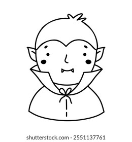 Vampiro lindo aislado en un fondo blanco. Ilustración vectorial dibujada a mano en estilo doodle. Perfecto para decoraciones, logotipos y diseños de Halloween.