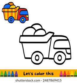 Cute van. Coloring book page with color template for children. Vector cartoon illustration isolated on white background. For coloring book, education, print, game.Eps 