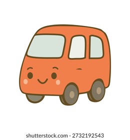 Cute Van Icon – Ilustración vectorial de Transporte de minibús Kawaii Flat