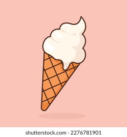 Cute vanilla ice cream cartoon icon vector illustration. Desserts and Sweet Foods Flat Design icon concept. Vector flat outline icon