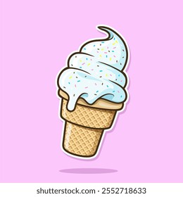 Cute vanilla ice cream cartoon icon vector illustration. Desserts and Sweet Foods Flat Design icon concept. Vector flat outline icon