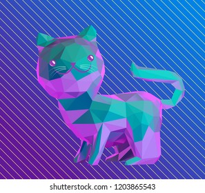 Cute Vaporwave Kitten Isolated Low Poly 3D Vector Rendering