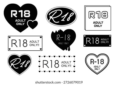 Un lindo conjunto de iconos de variedad que indica contenido para adultos. Elegante Ilustración vectorial de marca R18