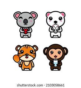 Cute various animal mascot cartoon character design