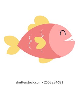 Cute various cartoon fish, digital art illustration.