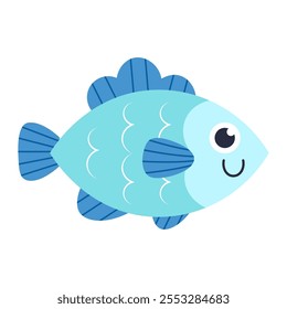 Cute various cartoon fish, digital art illustration.