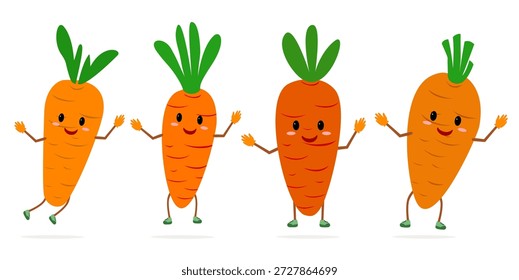bonitinho vários tipos de mascote de personagem cenouras. Mascote de caráter de vetor vegetal de cenoura com expressão facial e gestos
