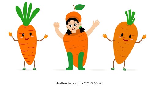 bonitinho vários tipos de mascote de personagem cenouras. Mascote de caráter de vetor vegetal de cenoura com expressão facial e gestos