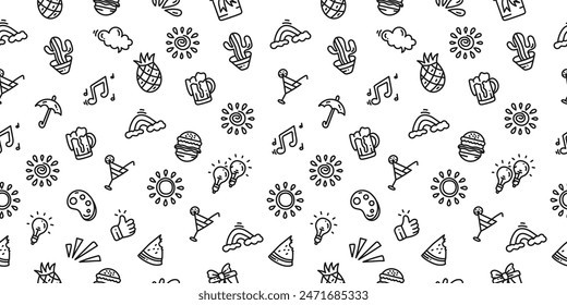Nette verschiedene Doodle Icon nahtlose Muster, Sommer Linie Art Icons in Doodle Stil