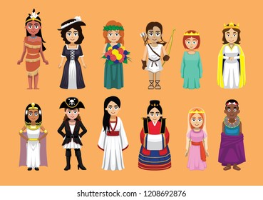 Cute Various Princess Cartoon Character Costume Girl Cartoon Cute Vector