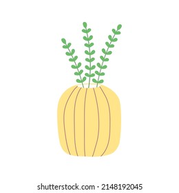 Cute vase with branches. Colorful doodle style. Perfect for cards, decorations, logo. Isolated vector illustartion. 