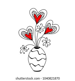 Cute vase with decorative hearts.  Illustration for Mother's Day, Father's Day, Valentines Day, Romantic invitations and any more...