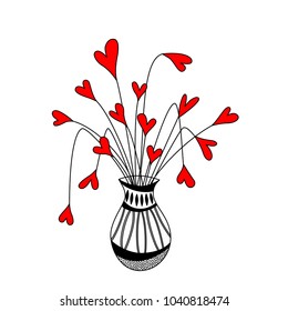 Cute vase with hearts flowers.  Illustration for Mother's Day, Father's Day,Valentines Day, Romantic invitations and any more...
