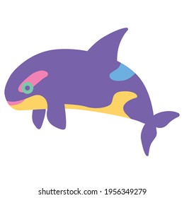 Cute Vector Adorable Illustration Purple Orca Giant Whale Dolphin Colorful