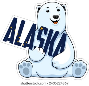 Cute Vector Alaska sticker with cartoon polar bear 
