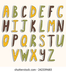 Cute vector alphabet. Cartoon alphabet design. Vector illustration