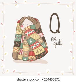 Cute Vector Alphabet Christmas. Leter Q - Quilt