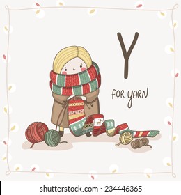 Cute vector Alphabet Christmas. Letter Y - Yarn 