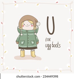 Cute Vektorillustration Alphabet Weihnachten. Buchstabe U - Ugg Boots