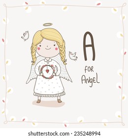 Cute vector alphabet Christmas. Letter A - Angel