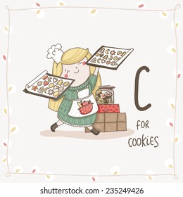 Cute vector alphabet Christmas. Letter C - Cookies 