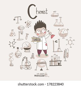 Cute Vector Alphabet Profession. Letter C - Chemist