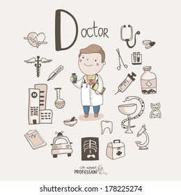 Cute Vector Alphabet Profession. Letter D - Doctor