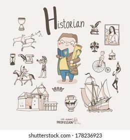 Cute Vector Alphabet Profession. Letter H - Historian