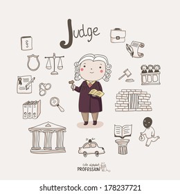 Cute Vector Alphabet Profession. Letter J - Judge 