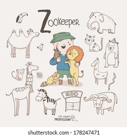 Cute vector alphabet Profession. Letter  Z - Zookeeper 