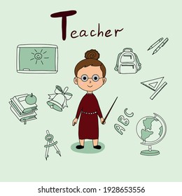 Cute Vector Alphabet Profession. Letter T - Teacher